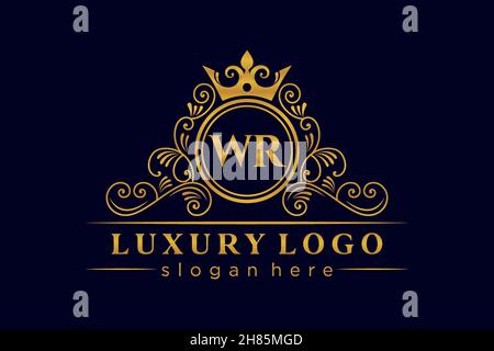 WR Initial Letter Gold calligraphic feminine floral hand drawn heraldic monogram antique vintage style luxury logo design Premium Stock Vector