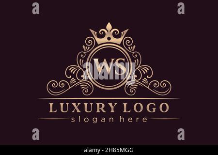 WS Initial Letter Gold calligraphic feminine floral hand drawn heraldic monogram antique vintage style luxury logo design Premium Stock Vector