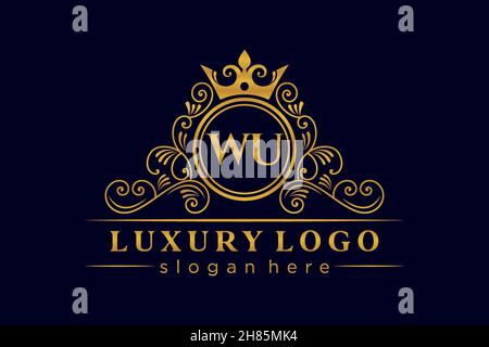 WU Initial Letter Gold calligraphic feminine floral hand drawn heraldic monogram antique vintage style luxury logo design Premium Stock Vector