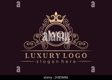 WQ Initial Letter Gold calligraphic feminine floral hand drawn heraldic monogram antique vintage style luxury logo design Premium Stock Vector