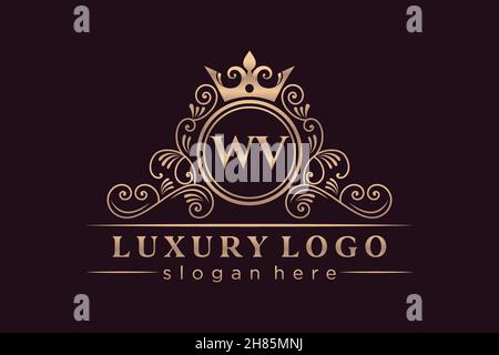 WV Initial Letter Gold calligraphic feminine floral hand drawn heraldic monogram antique vintage style luxury logo design Premium Stock Vector