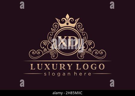 XD Initial Letter Gold calligraphic feminine floral hand drawn heraldic monogram antique vintage style luxury logo design Premium Stock Vector