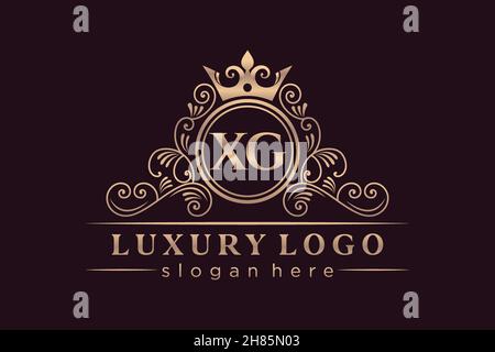 XG Initial Letter Gold calligraphic feminine floral hand drawn heraldic monogram antique vintage style luxury logo design Premium Stock Vector