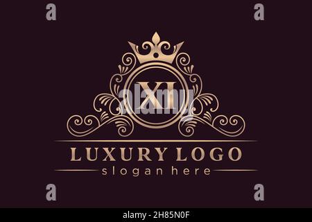 XI Initial Letter Gold calligraphic feminine floral hand drawn heraldic monogram antique vintage style luxury logo design Premium Stock Vector