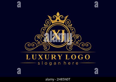XJ Initial Letter Gold calligraphic feminine floral hand drawn heraldic monogram antique vintage style luxury logo design Premium Stock Vector