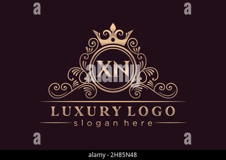 XN Initial Letter Gold calligraphic feminine floral hand drawn heraldic monogram antique vintage style luxury logo design Premium Stock Vector
