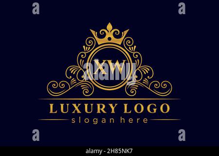 XW Initial Letter Gold calligraphic feminine floral hand drawn heraldic monogram antique vintage style luxury logo design Premium Stock Vector