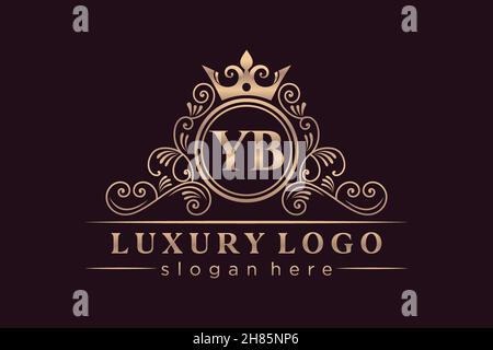 YB Initial Letter Gold calligraphic feminine floral hand drawn heraldic monogram antique vintage style luxury logo design Premium Stock Vector