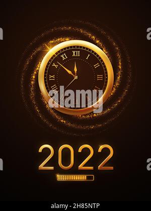 New Year 2022 Countdown Clock Shows the New Year 2022 loading with a metallic gold watch and glitter. Happy New Year 2022 Wallpaper and Background