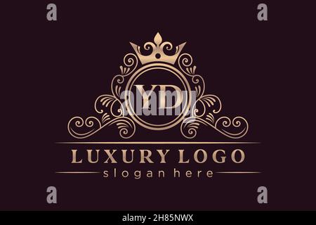 YD Initial Letter Gold calligraphic feminine floral hand drawn heraldic monogram antique vintage style luxury logo design Premium Stock Vector