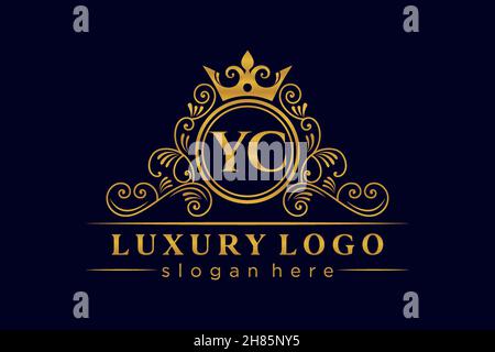 YC Initial Letter Gold calligraphic feminine floral hand drawn heraldic monogram antique vintage style luxury logo design Premium Stock Vector