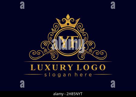YF Initial Letter Gold calligraphic feminine floral hand drawn heraldic monogram antique vintage style luxury logo design Premium Stock Vector