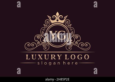 YG Initial Letter Gold calligraphic feminine floral hand drawn heraldic monogram antique vintage style luxury logo design Premium Stock Vector