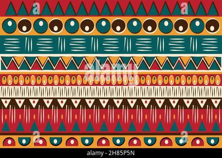 African print fabric, tribal ethnic ornament patchwork pattern. Handmade geometric elements ornament for your design, colorful Afro textile fashion Stock Vector