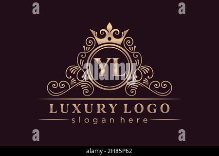 YL Initial Letter Gold calligraphic feminine floral hand drawn heraldic monogram antique vintage style luxury logo design Premium Stock Vector