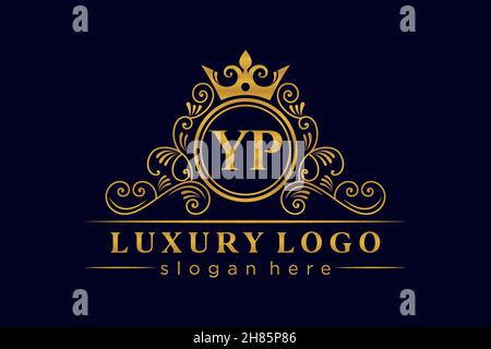 YP Initial Letter Gold calligraphic feminine floral hand drawn heraldic monogram antique vintage style luxury logo design Premium Stock Vector