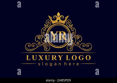 YR Initial Letter Gold calligraphic feminine floral hand drawn heraldic monogram antique vintage style luxury logo design Premium Stock Vector