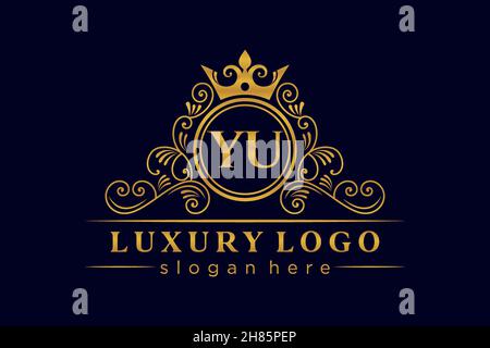 YU Initial Letter Gold calligraphic feminine floral hand drawn heraldic monogram antique vintage style luxury logo design Premium Stock Vector