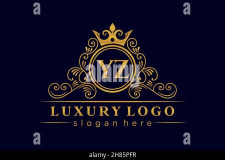 YZ Initial Letter Gold calligraphic feminine floral hand drawn heraldic monogram antique vintage style luxury logo design Premium Stock Vector