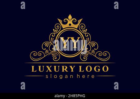 YY Initial Letter Gold calligraphic feminine floral hand drawn heraldic monogram antique vintage style luxury logo design Premium Stock Vector