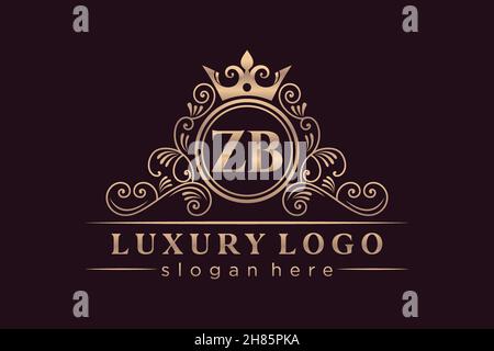 ZB Initial Letter Gold calligraphic feminine floral hand drawn heraldic monogram antique vintage style luxury logo design Premium Stock Vector