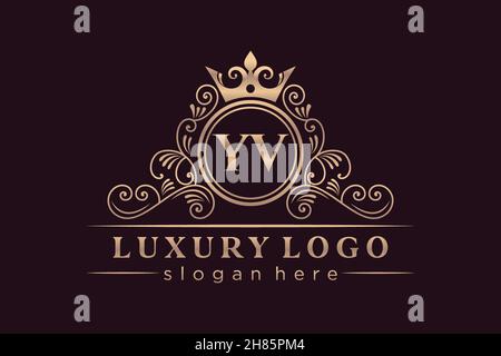 YV Initial Letter Gold calligraphic feminine floral hand drawn heraldic monogram antique vintage style luxury logo design Premium Stock Vector