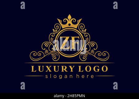 ZF Initial Letter Gold calligraphic feminine floral hand drawn heraldic monogram antique vintage style luxury logo design Premium Stock Vector