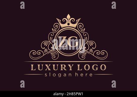 ZG Initial Letter Gold calligraphic feminine floral hand drawn heraldic monogram antique vintage style luxury logo design Premium Stock Vector