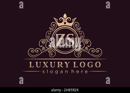 ZS Initial Letter Gold calligraphic feminine floral hand drawn heraldic monogram antique vintage style luxury logo design Premium Stock Vector