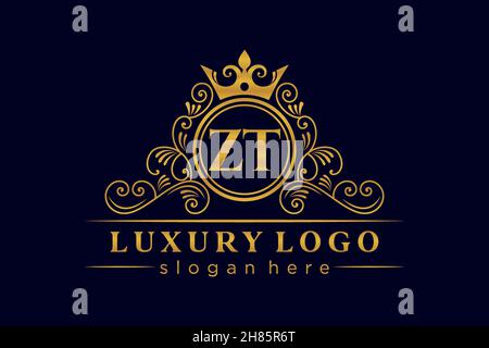 ZT Initial Letter Gold calligraphic feminine floral hand drawn heraldic monogram antique vintage style luxury logo design Premium Stock Vector