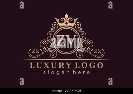 ZV Initial Letter Gold calligraphic feminine floral hand drawn heraldic monogram antique vintage style luxury logo design Premium Stock Vector