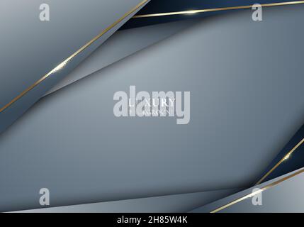 Abstract gray and blue stripes triangles shapes with shiny golden lines background template luxury style. Vector illustration Stock Vector