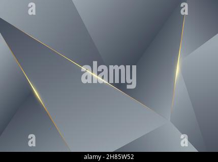 Abstract gray low polygonal pattern with shiny golden line background texture luxury style. Vector graphic illustration Stock Vector