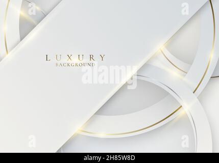 Abstract white stripes with golden circle lines and lighting effect on clean background luxury style. Vector graphic illustration Stock Vector