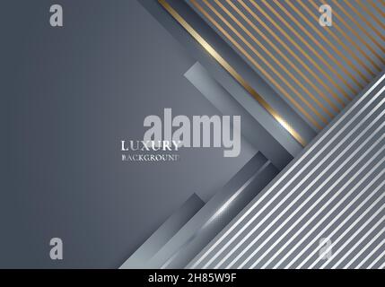 Abstract gray stripes triangles shapes with shiny golden and silver lines on grey background template luxury style. Vector illustration Stock Vector