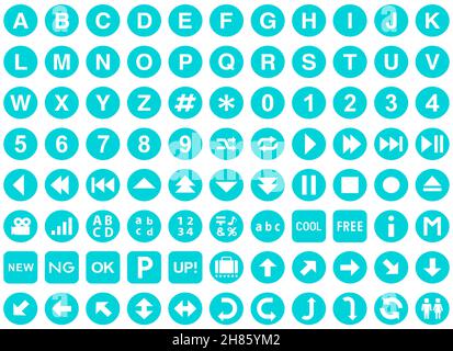 Assorted blue color icons set background isolated on white background Stock Photo