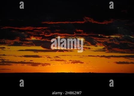 Dramatic and colorful sunset over Lake Erie at Lakewood/Cleveland area Stock Photo