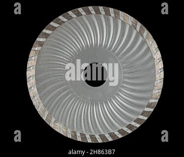 Cutting disk with diamonds, diamond disc for concrete, isolated on black background Stock Photo