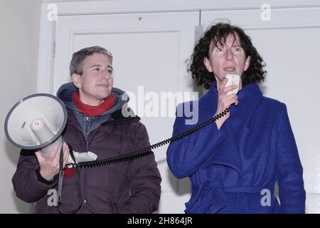London, UK, 27th Nov, 2021.  MP Anneliese Dodds speaks at the annual 'Reclaim the Night' women's-only march, held to protest all forms of male violence against women. This year during Covid-19 lockdowns UK police recorded a 7% rise in recorded domestic abuse crimes and the murders of Sarah Everard and Sabina Nessa calls women's safety on the streets into question. Credit: Eleventh Hour Photography/Alamy Live News Stock Photo