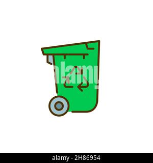 Eco awareness waste management. Household garbage bin with recycling symbol. Pixel perfect, editable stroke colorful icon Stock Vector