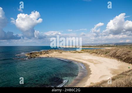 Rock Formation on Dor-Habonim beach, Israel Stock Photo