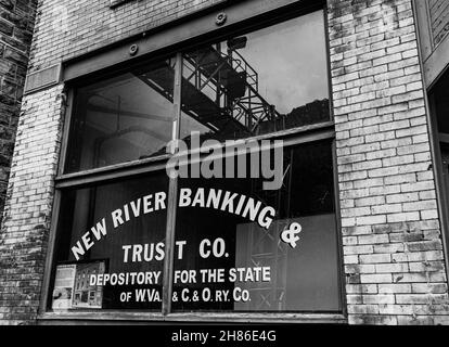 One of The Abandoned Bank Buildings in Downtown Thurmond Beside The Railroad Tracks, New River Gorge National Park, Wesy Virginia, USA Stock Photo