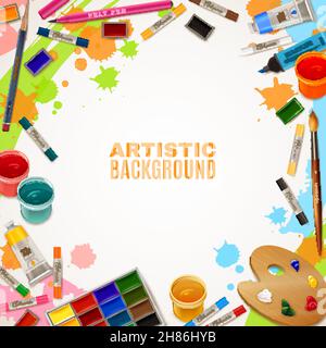 Realistic Art Supplies Set Art Materials Artist Accessories Easel Canvas  Tablet Pastel Paint In Tubes Watercolor Palette And Brush Vector Objects  For Drawing Painting Stock Illustration - Download Image Now - iStock