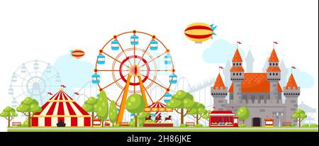 Sticker set of amusement park and fun fair objects illustration Stock ...