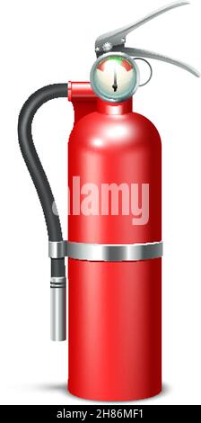 Red realistic fire extinguisher isolated on white background vector illustration Stock Vector