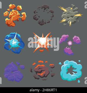 Comic explosion effects set of different shapes for game design in cartoon style isolated vector illustration Stock Vector