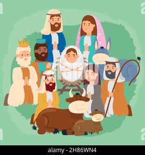 holy family manger Stock Vector