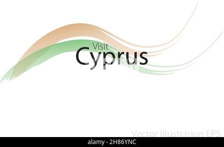 the slogan visit Cyprus with curved waves in watercolor style which are in the colors of the national flag. Vector Illustration Stock Vector