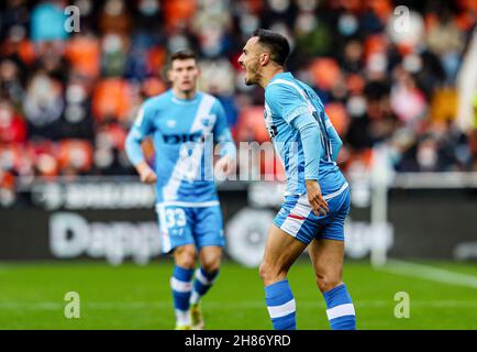 Alvaro Garcia of Rayo Vallecano during the Spanish championship La Liga football match between Valencia CF and Rayo Vallecano on November 27, 2021 at the Mestalla Stadium in Valencia, Spain - Photo: Ivan Terron/DPPI/LiveMedia Stock Photo