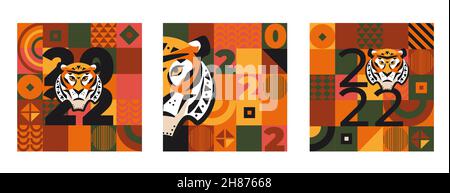 Set 2022 New Year cards. Stock Vector